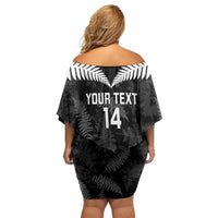 Custom New Zealand Silver Fern Football Family Matching Off Shoulder Short Dress and Hawaiian Shirt Go Aotearoa Grunge Black - Polynesian Pride