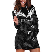 Custom New Zealand Silver Fern Football Hoodie Dress Go Aotearoa Grunge Black LT14 Black - Polynesian Pride