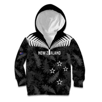 Custom New Zealand Silver Fern Football Kid Hoodie Go Aotearoa Grunge Black - Polynesian Pride