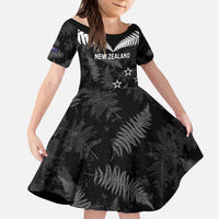 Custom New Zealand Silver Fern Football Kid Short Sleeve Dress Go Aotearoa Grunge Black LT14 KID Black - Polynesian Pride