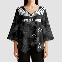 Custom New Zealand Silver Fern Football Kimono Sleeve Blouse Go Aotearoa Grunge Black - Polynesian Pride