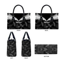 Custom New Zealand Silver Fern Football Leather Bag Go Aotearoa Grunge Black - Polynesian Pride