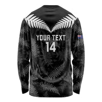 Custom New Zealand Silver Fern Football Long Sleeve Shirt Go Aotearoa Grunge Black - Polynesian Pride