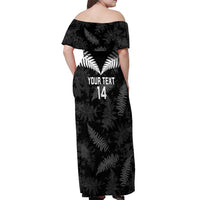 Custom New Zealand Silver Fern Football Off Shoulder Maxi Dress Go Aotearoa Grunge Black LT14 - Polynesian Pride