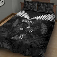 Custom New Zealand Silver Fern Football Quilt Bed Set Go Aotearoa Grunge Black - Polynesian Pride