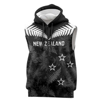 Custom New Zealand Silver Fern Football Sleeveless Zip Hoodie Go Aotearoa Grunge Black LT14 Black - Polynesian Pride