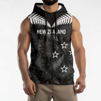 Custom New Zealand Silver Fern Football Sleeveless Zip Hoodie Go Aotearoa Grunge Black LT14 - Polynesian Pride