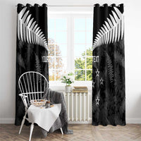 Custom New Zealand Silver Fern Football Window Curtain Go Aotearoa Grunge Black - Polynesian Pride