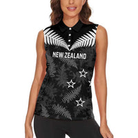 Custom New Zealand Silver Fern Football Women Sleeveless Polo Shirt Go Aotearoa Grunge Black - Polynesian Pride