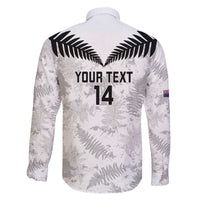 Custom New Zealand Silver Fern Football Family Matching Off The Shoulder Long Sleeve Dress and Hawaiian Shirt Go Aotearoa Grunge White - Polynesian Pride