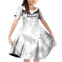 Custom New Zealand Silver Fern Football Family Matching Off Shoulder Short Dress and Hawaiian Shirt Go Aotearoa Grunge White - Polynesian Pride