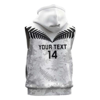 Custom New Zealand Silver Fern Football Sleeveless Zip Hoodie Go Aotearoa Grunge White - Polynesian Pride