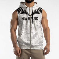 Custom New Zealand Silver Fern Football Sleeveless Zip Hoodie Go Aotearoa Grunge White LT14 - Polynesian Pride