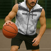 Custom New Zealand Silver Fern Football Sleeveless Zip Hoodie Go Aotearoa Grunge White LT14 - Polynesian Pride