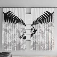 Custom New Zealand Silver Fern Football Window Curtain Go Aotearoa Grunge White - Polynesian Pride