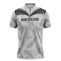 Custom New Zealand Silver Fern Football Zipper Polo Shirt Go Aotearoa Grunge White - Polynesian Pride