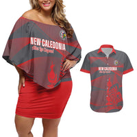 Custom New Caledonia Football Couples Matching Off Shoulder Short Dress and Hawaiian Shirt Allez Les Cagous Grey Version - Polynesian Pride