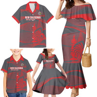 Custom New Caledonia Football Family Matching Mermaid Dress and Hawaiian Shirt Allez Les Cagous Grey Version - Polynesian Pride