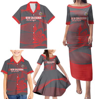 Custom New Caledonia Football Family Matching Puletasi and Hawaiian Shirt Allez Les Cagous Grey Version - Polynesian Pride