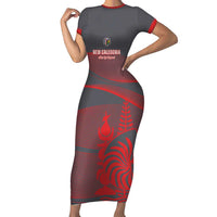 Custom New Caledonia Football Family Matching Short Sleeve Bodycon Dress and Hawaiian Shirt Allez Les Cagous Grey Version - Polynesian Pride