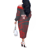 Custom New Caledonia Football Off The Shoulder Long Sleeve Dress Allez Les Cagous Grey Version - Polynesian Pride