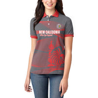Custom New Caledonia Football Women Polo Shirt Allez Les Cagous Grey Version - Polynesian Pride