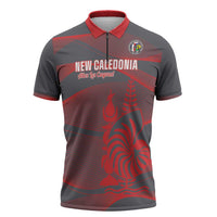 Custom New Caledonia Football Zipper Polo Shirt Allez Les Cagous Grey Version - Polynesian Pride