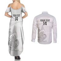 Custom New Caledonia Football Couples Matching Summer Maxi Dress and Long Sleeve Button Shirt Allez Les Cagous White Version - Polynesian Pride