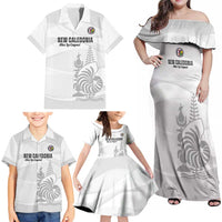 Custom New Caledonia Football Family Matching Off Shoulder Maxi Dress and Hawaiian Shirt Allez Les Cagous White Version - Polynesian Pride