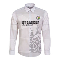 Custom New Caledonia Football Long Sleeve Button Shirt Allez Les Cagous White Version - Polynesian Pride