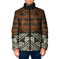Bula Fiji Tapa Padded Jacket Fijian Masi Vintage Vibes LT14 Men Brown - Polynesian Pride