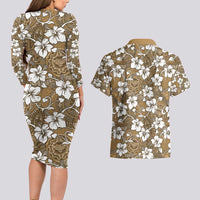 Kuvui Bula Fiji Couples Matching Long Sleeve Bodycon Dress and Hawaiian Shirt Fijian Tapa Seamless Hibiscus LT14 - Polynesian Pride