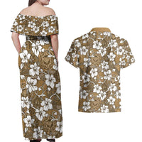 Kuvui Bula Fiji Couples Matching Off Shoulder Maxi Dress and Hawaiian Shirt Fijian Tapa Seamless Hibiscus LT14 - Polynesian Pride