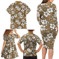 Kuvui Bula Fiji Family Matching Long Sleeve Bodycon Dress and Hawaiian Shirt Fijian Tapa Seamless Hibiscus LT14 - Polynesian Pride