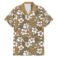 Kuvui Bula Fiji Family Matching Mermaid Dress and Hawaiian Shirt Fijian Tapa Seamless Hibiscus LT14 Dad's Shirt - Short Sleeve Brown - Polynesian Pride