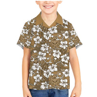 Kuvui Bula Fiji Family Matching Mermaid Dress and Hawaiian Shirt Fijian Tapa Seamless Hibiscus LT14 Son's Shirt Brown - Polynesian Pride