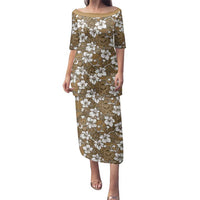 Kuvui Bula Fiji Family Matching Puletasi and Hawaiian Shirt Fijian Tapa Seamless Hibiscus LT14 Mom's Dress Brown - Polynesian Pride