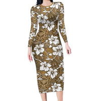 Kuvui Bula Fiji Long Sleeve Bodycon Dress Fijian Tapa Seamless Hibiscus - Polynesian Pride