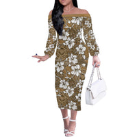 Kuvui Bula Fiji Off The Shoulder Long Sleeve Dress Fijian Tapa Seamless Hibiscus - Polynesian Pride