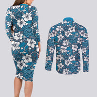 Karakarawa Bula Fiji Couples Matching Long Sleeve Bodycon Dress and Long Sleeve Button Shirt Fijian Tapa Seamless Hibiscus LT14 - Polynesian Pride