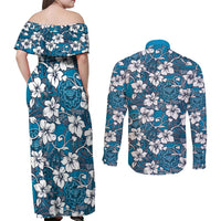 Karakarawa Bula Fiji Couples Matching Off Shoulder Maxi Dress and Long Sleeve Button Shirt Fijian Tapa Seamless Hibiscus LT14 - Polynesian Pride