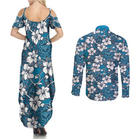Karakarawa Bula Fiji Couples Matching Summer Maxi Dress and Long Sleeve Button Shirt Fijian Tapa Seamless Hibiscus LT14 - Polynesian Pride