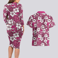 Piqi Bula Fiji Couples Matching Long Sleeve Bodycon Dress and Hawaiian Shirt Fijian Tapa Seamless Hibiscus LT14 - Polynesian Pride