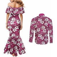 Piqi Bula Fiji Couples Matching Mermaid Dress and Long Sleeve Button Shirt Fijian Tapa Seamless Hibiscus LT14 - Polynesian Pride