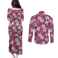 Piqi Bula Fiji Couples Matching Puletasi and Long Sleeve Button Shirt Fijian Tapa Seamless Hibiscus - Polynesian Pride