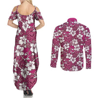 Piqi Bula Fiji Couples Matching Summer Maxi Dress and Long Sleeve Button Shirt Fijian Tapa Seamless Hibiscus - Polynesian Pride