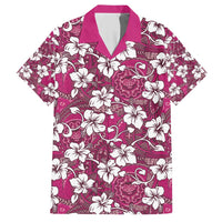 Piqi Bula Fiji Family Matching Short Sleeve Bodycon Dress and Hawaiian Shirt Fijian Tapa Seamless Hibiscus LT14 Dad's Shirt - Short Sleeve Pink - Polynesian Pride