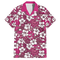 Piqi Bula Fiji Family Matching Tank Maxi Dress and Hawaiian Shirt Fijian Tapa Seamless Hibiscus LT14 Dad's Shirt - Short Sleeve Pink - Polynesian Pride