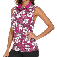 Piqi Bula Fiji Women Sleeveless Polo Shirt Fijian Tapa Seamless Hibiscus LT14 - Polynesian Pride