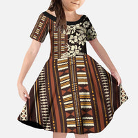Bula Fiji Masi Family Matching Long Sleeve Bodycon Dress and Hawaiian Shirt Tapa Tropical Hibiscus Half Stylized LT14 Daughter's Dress Brown - Polynesian Pride